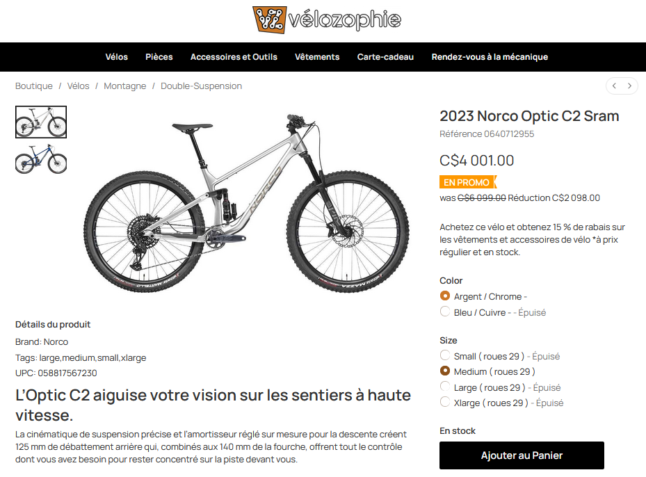 vélo de montagne en rabais sur le site web de vélozophie